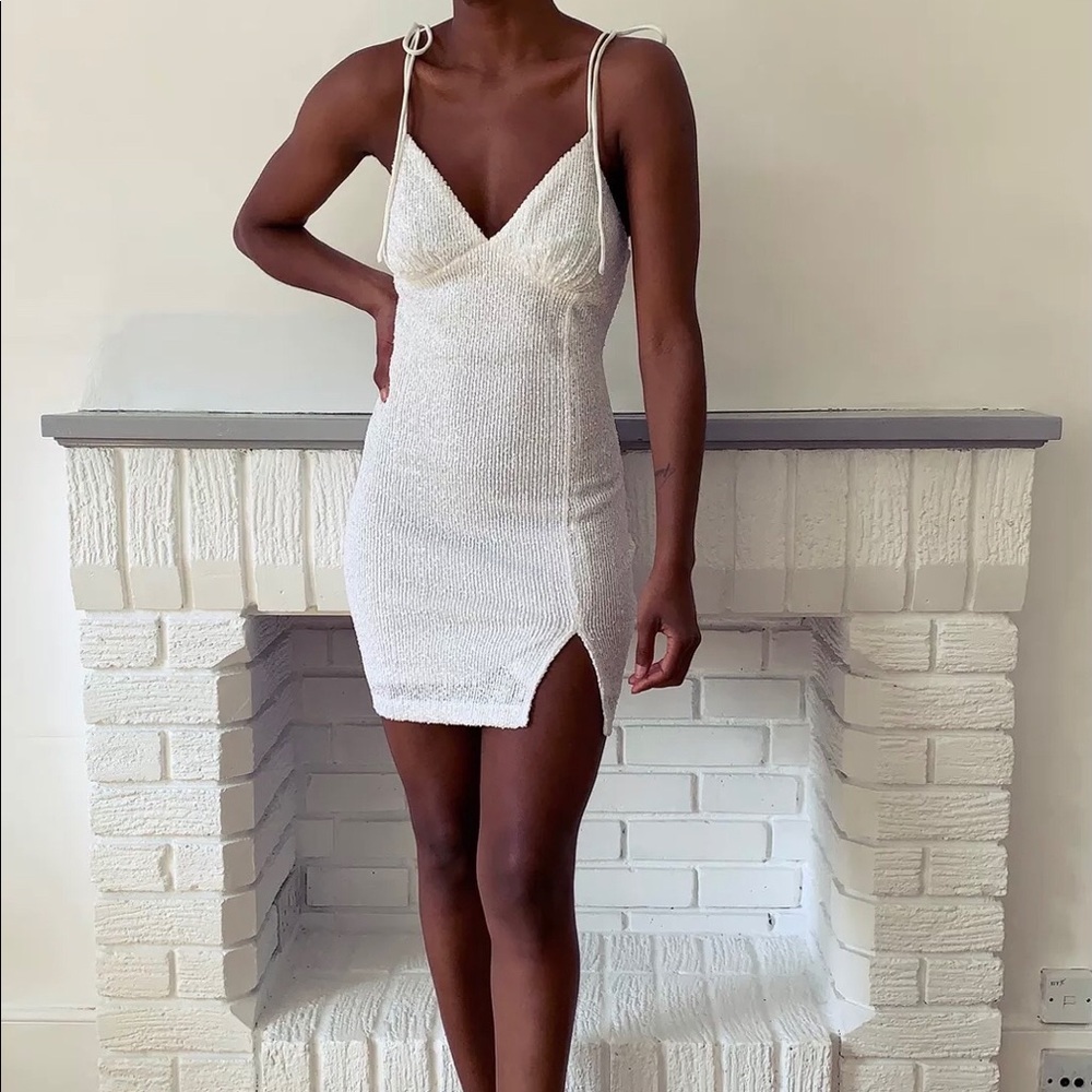 NWT Topshop White Ruche Plunge Mini Dress
